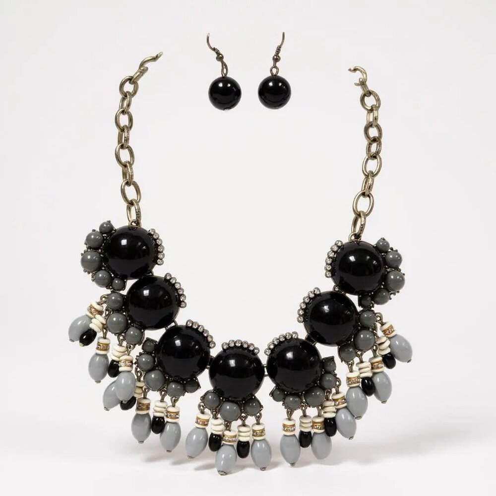 Multi Black grey Lucite bead dangle Necklace Earring set